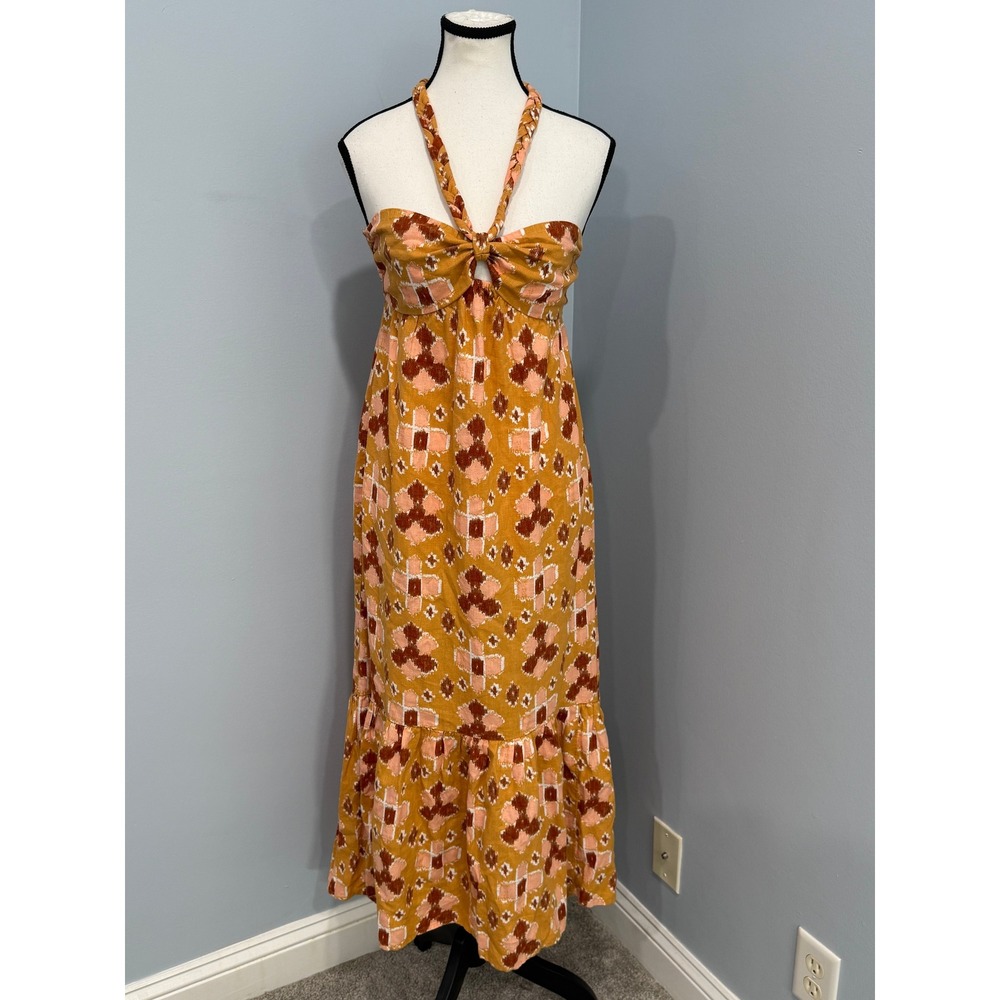 Aerie NEW Aerie Small Linen Blend Braided Halter Hi-Low Summer Boho Maxi Dress